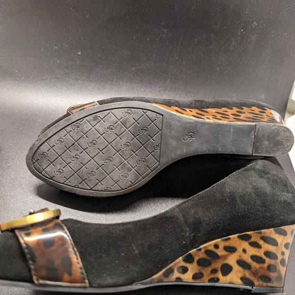 Circa Joan & David Wedge Open Toe Buckle women's 8M Black & Cheetah - Picture 9 of 12